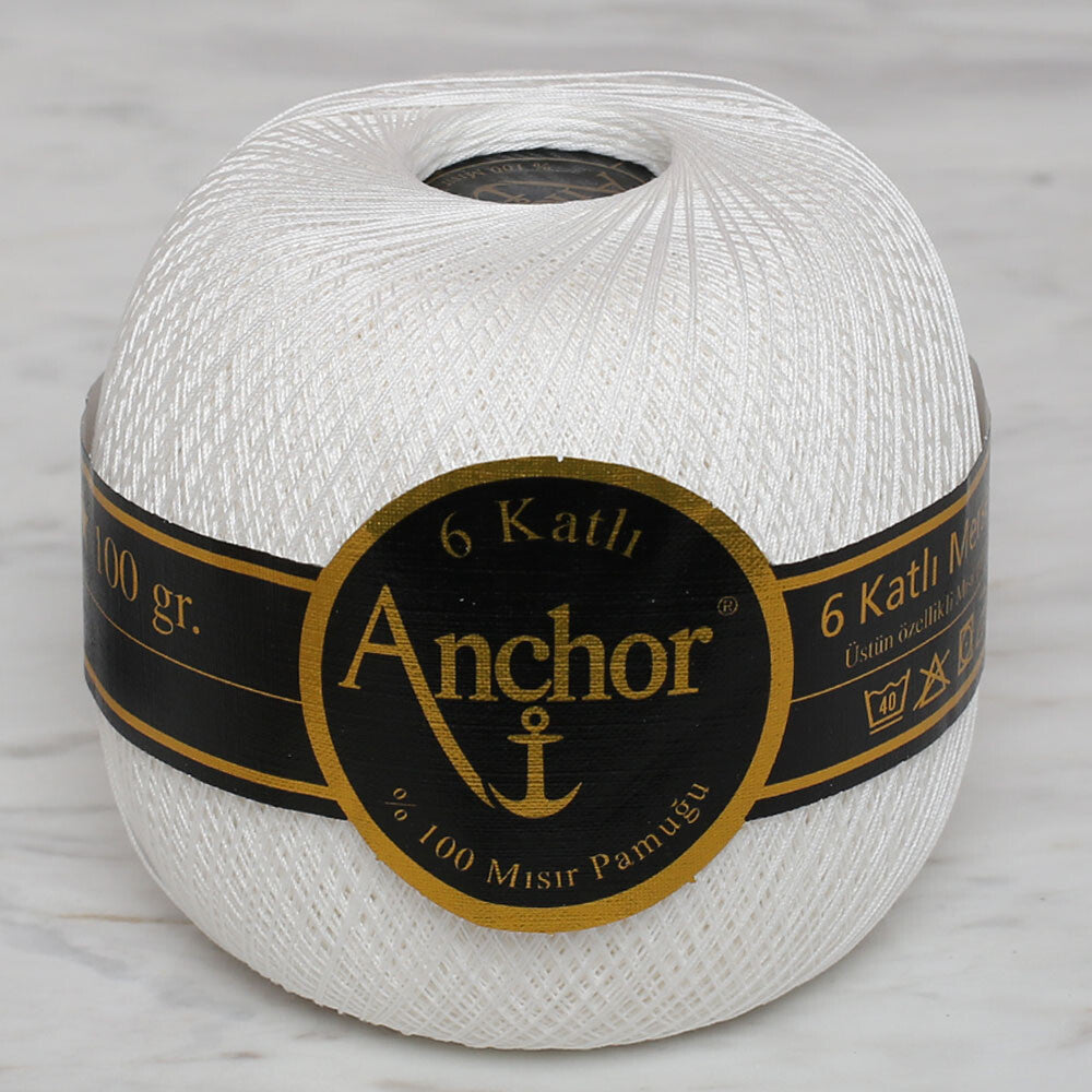 Anchor 6 Katlı No:60 100 gr Merserize Dantel İpliği - Beyaz